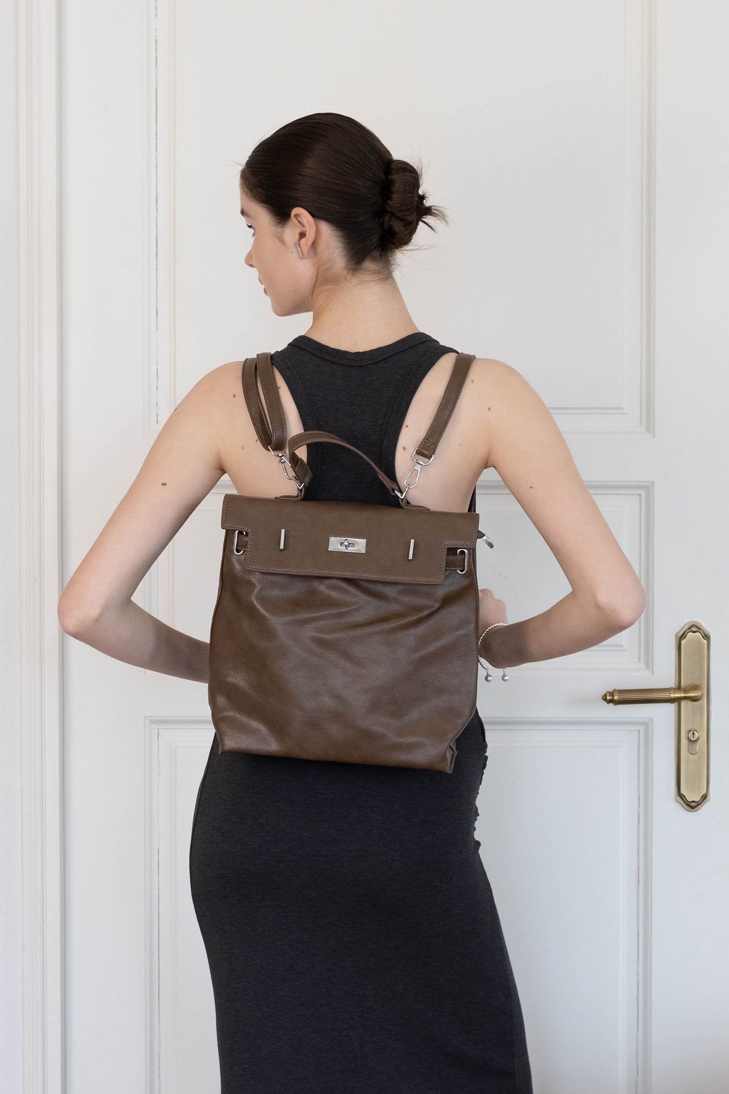The Vivienne Backpack Tote - Coffee