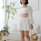 French Cotton and Linen Halter Top + Pleated High Waist Skirt