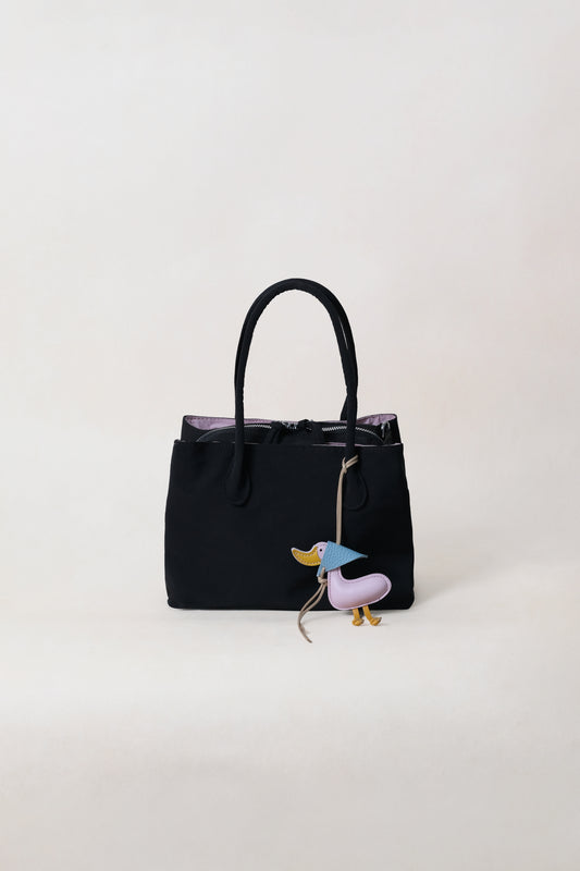 Mini Classic Flow Nylon Tote - Black Pink (With Charm)