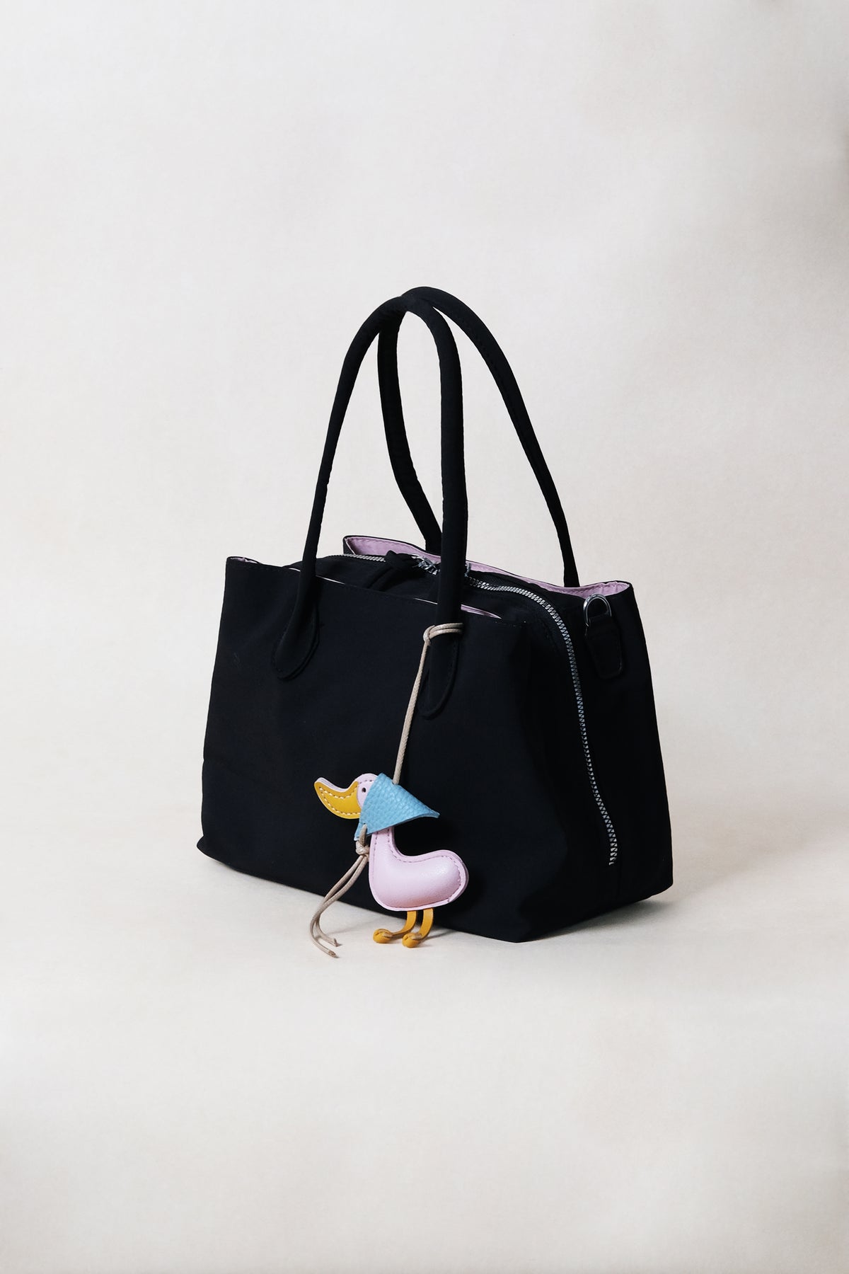 Mini Classic Flow Nylon Tote - Black Pink (With Charm)
