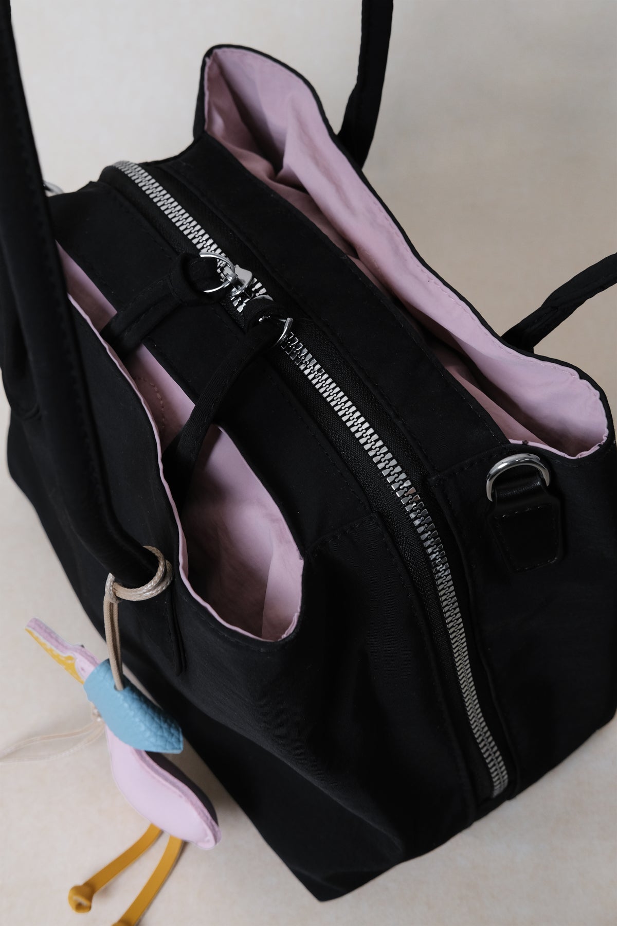 Mini Classic Flow Nylon Tote - Black Pink (With Charm)