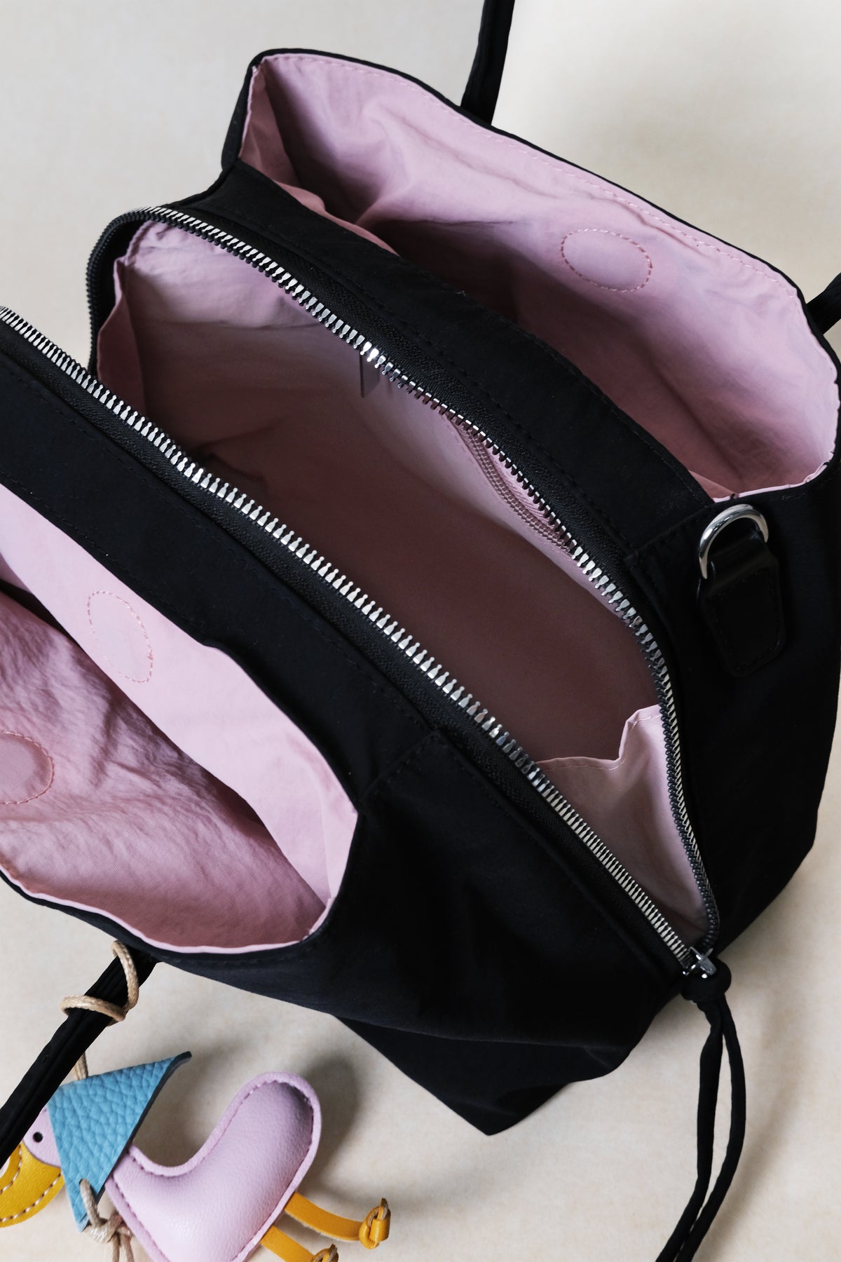 Mini Classic Flow Nylon Tote - Black Pink (With Charm)