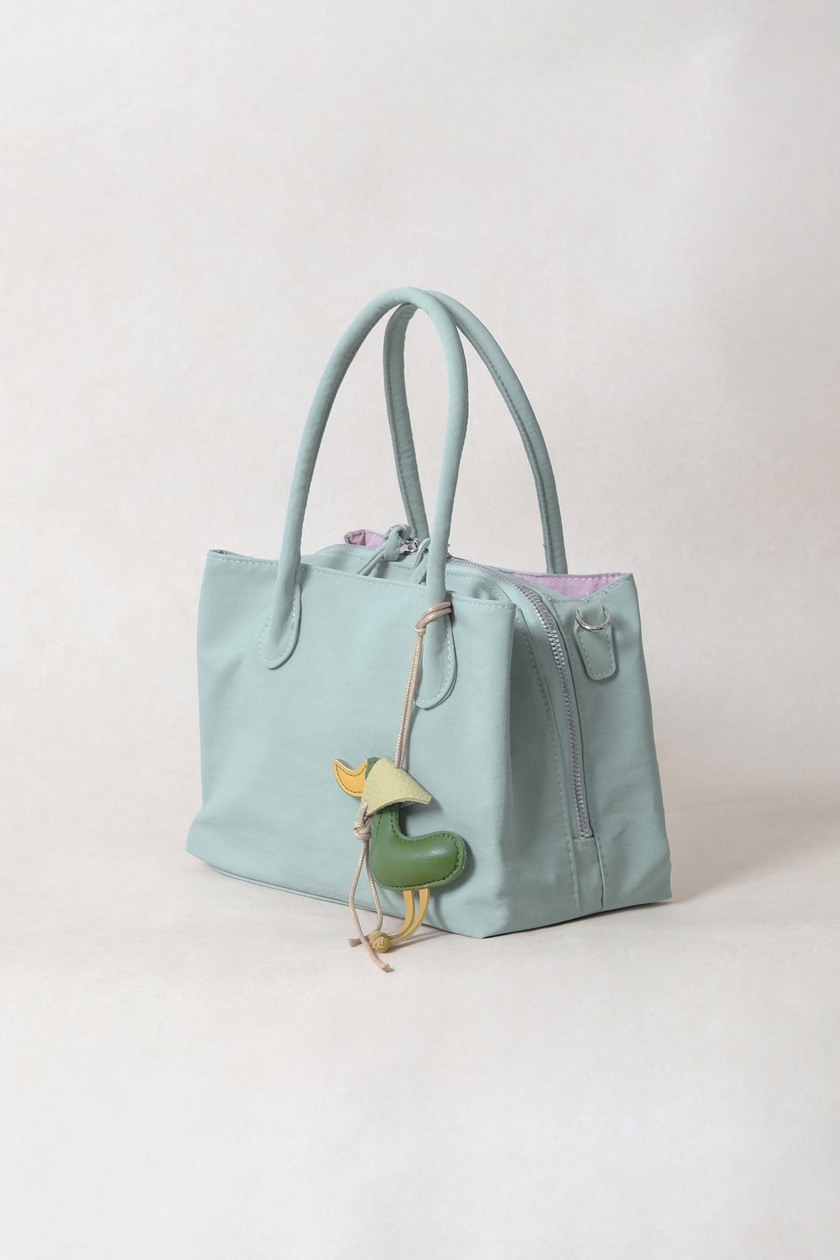 Mini Classic Flow Nylon Tote - Mint Pink (With Charm)