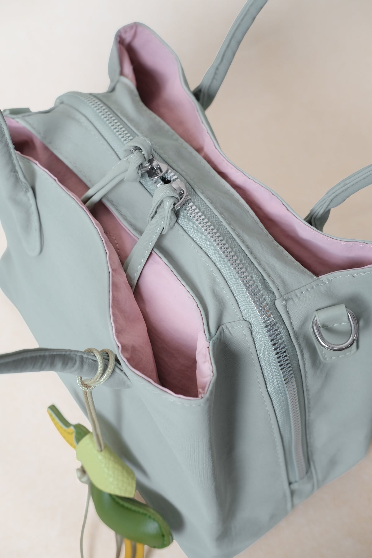 Mini Classic Flow Nylon Tote - Mint Pink (With Charm)