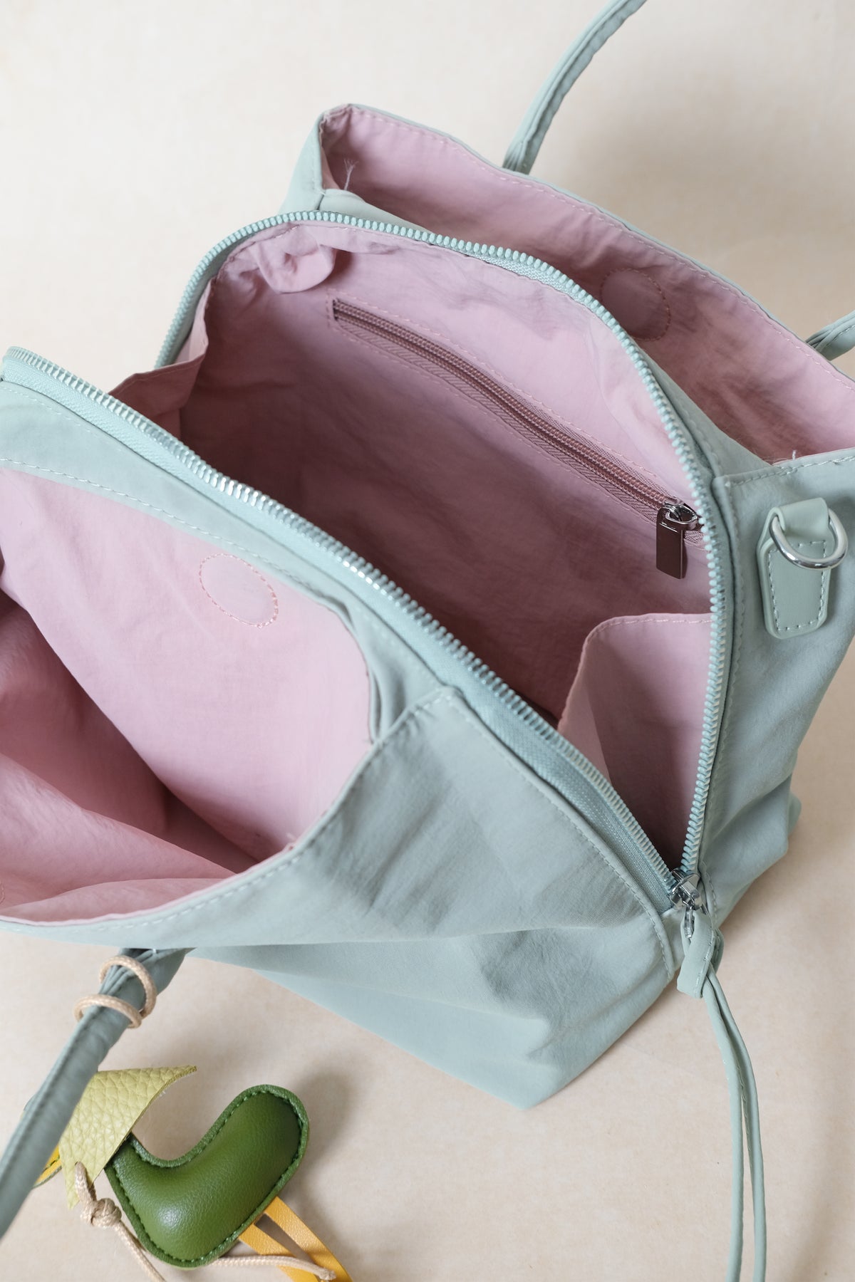 Mini Classic Flow Nylon Tote - Mint Pink (With Charm)