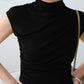 Stand Collar Smocked Sleeve Top in Classic Black