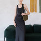 Elegant U-Neck Ruched Waist Maxi Dress - Dark Grey