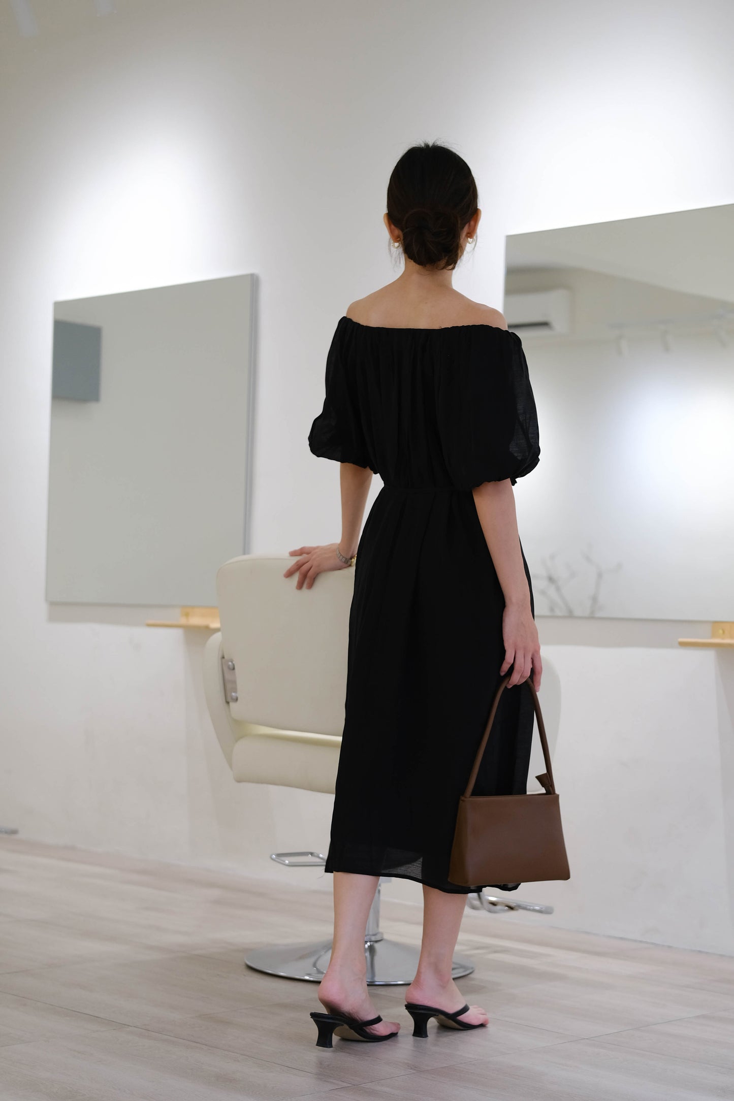 One shoulder dress in classic black