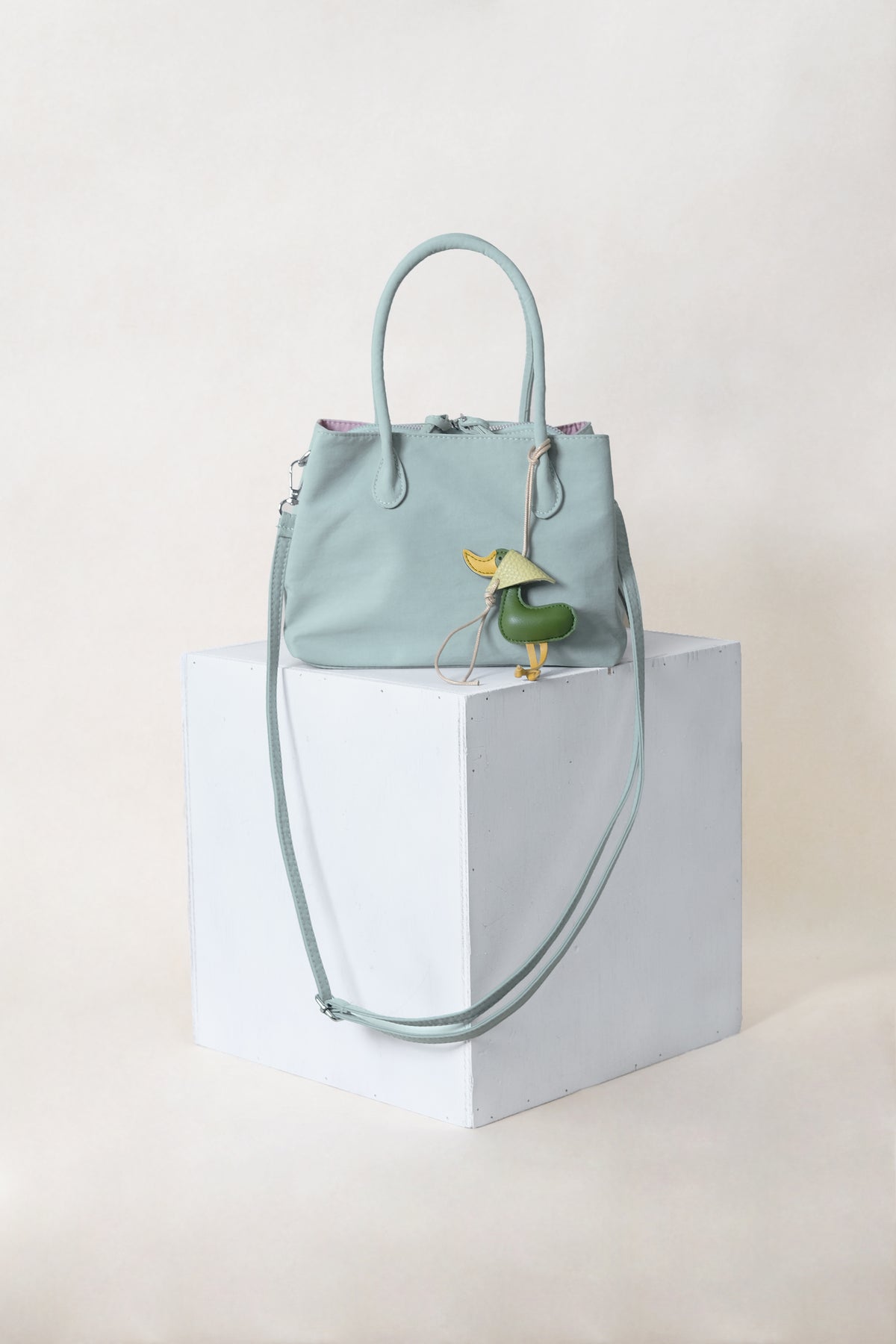 Mini Classic Flow Nylon Tote - Mint Pink (With Charm)