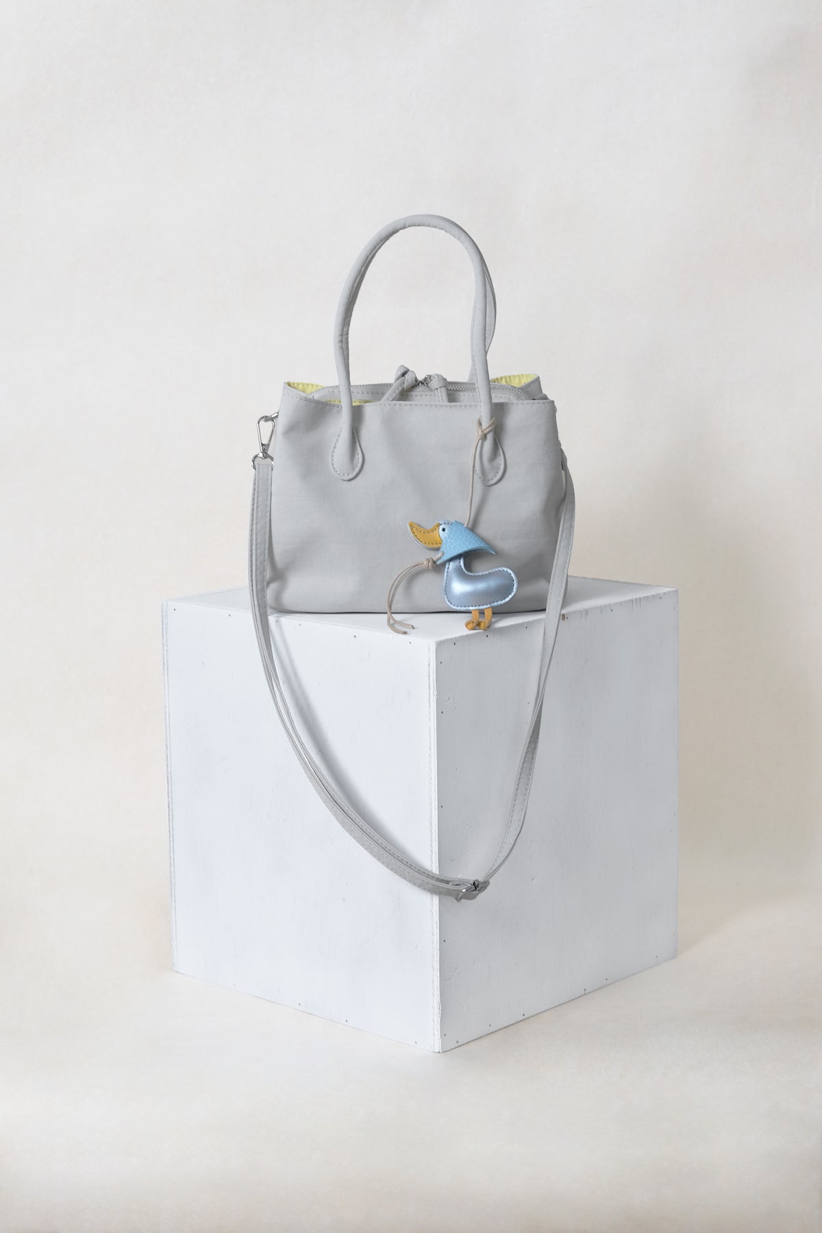 Mini Classic Flow Nylon Tote - Grey Yellow (With Charm)