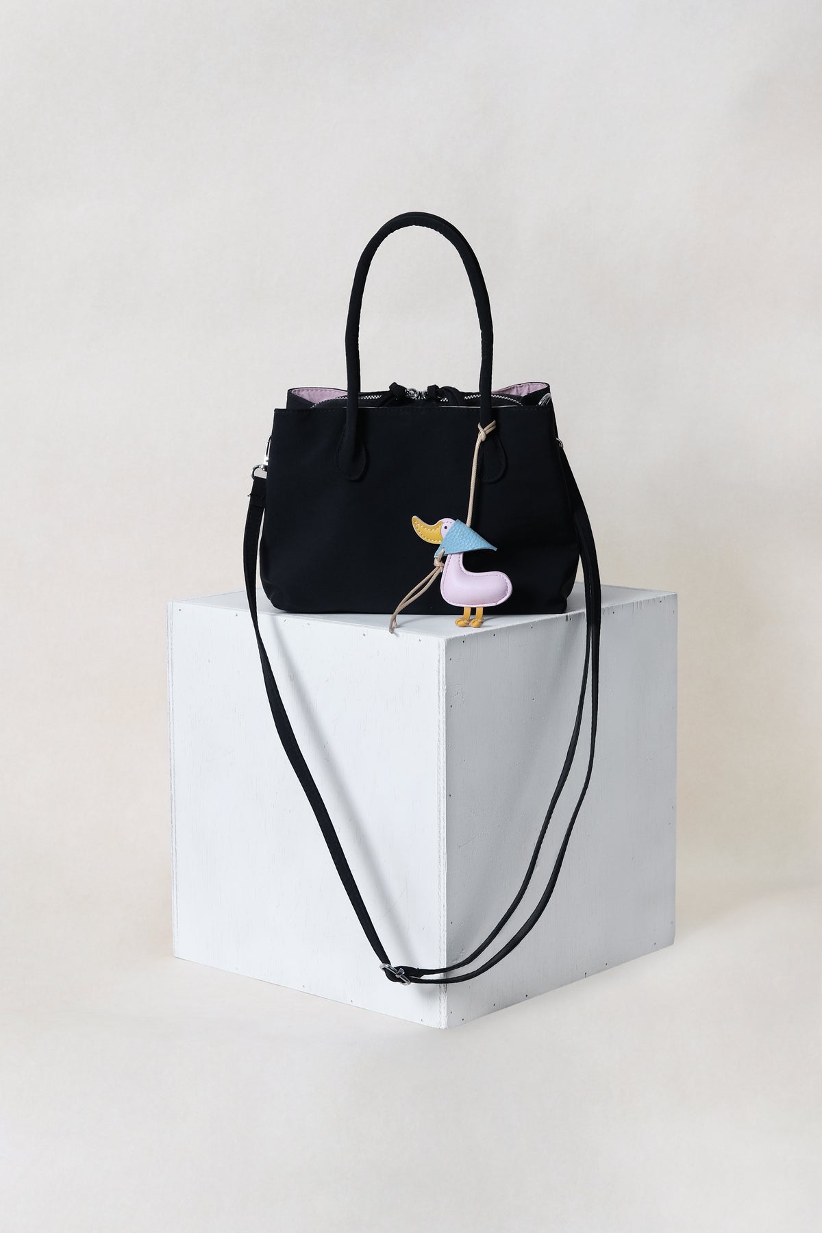 Mini Classic Flow Nylon Tote - Black Pink (With Charm)