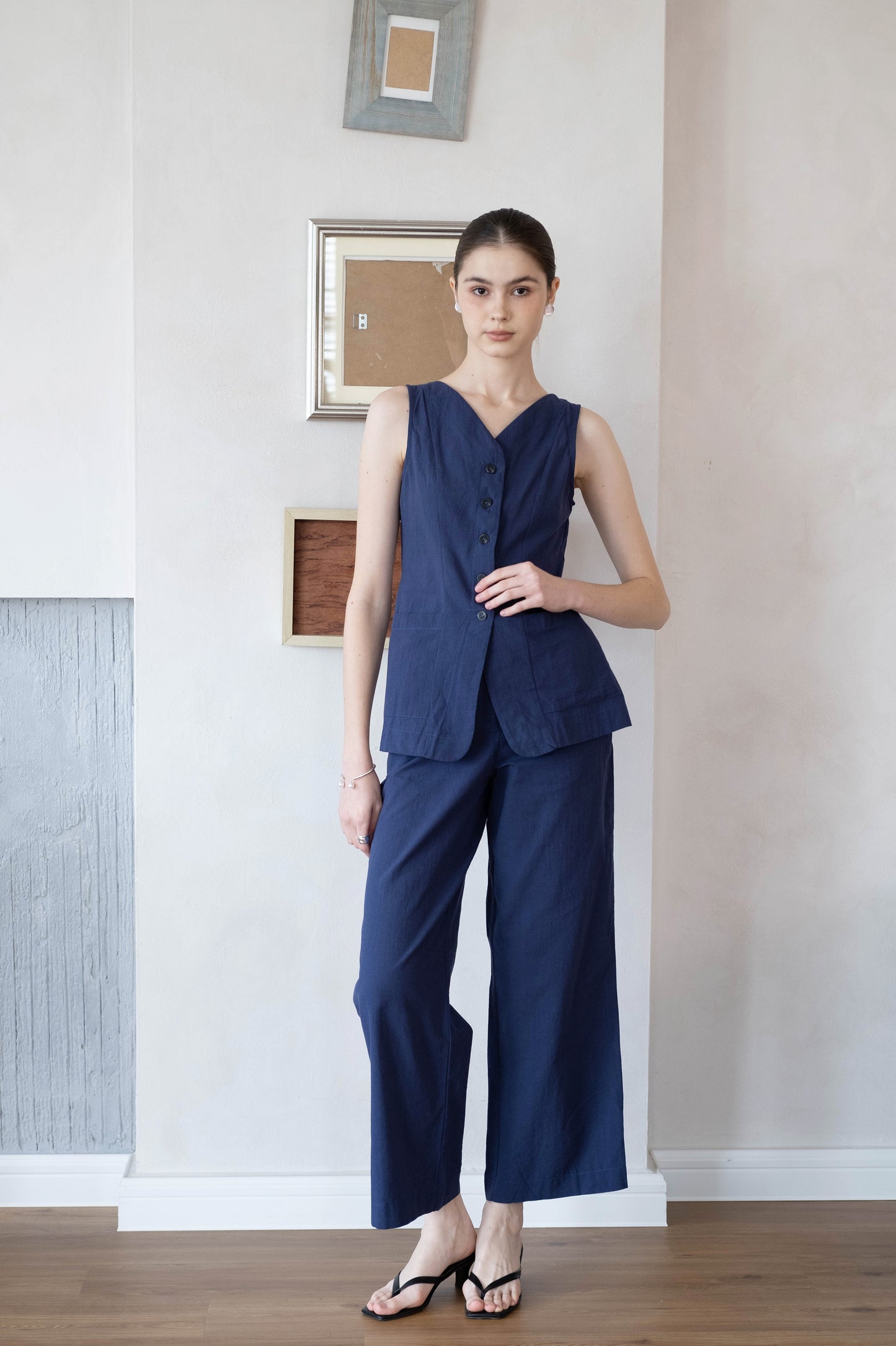 Navy Refined Curve Suit Set - Dark Blue