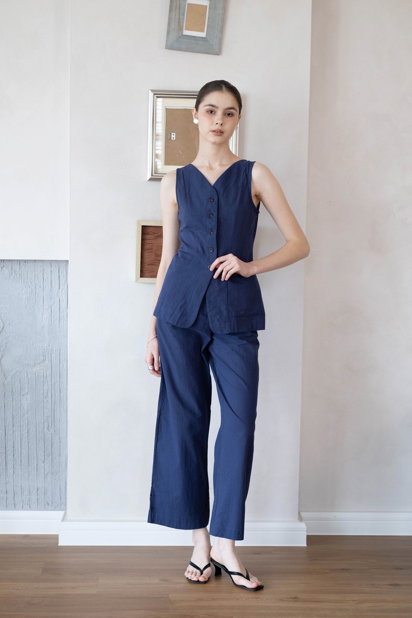 Navy Refined Curve Suit Set - Dark Blue