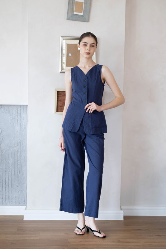 Navy Refined Curve Suit Set - Dark Blue