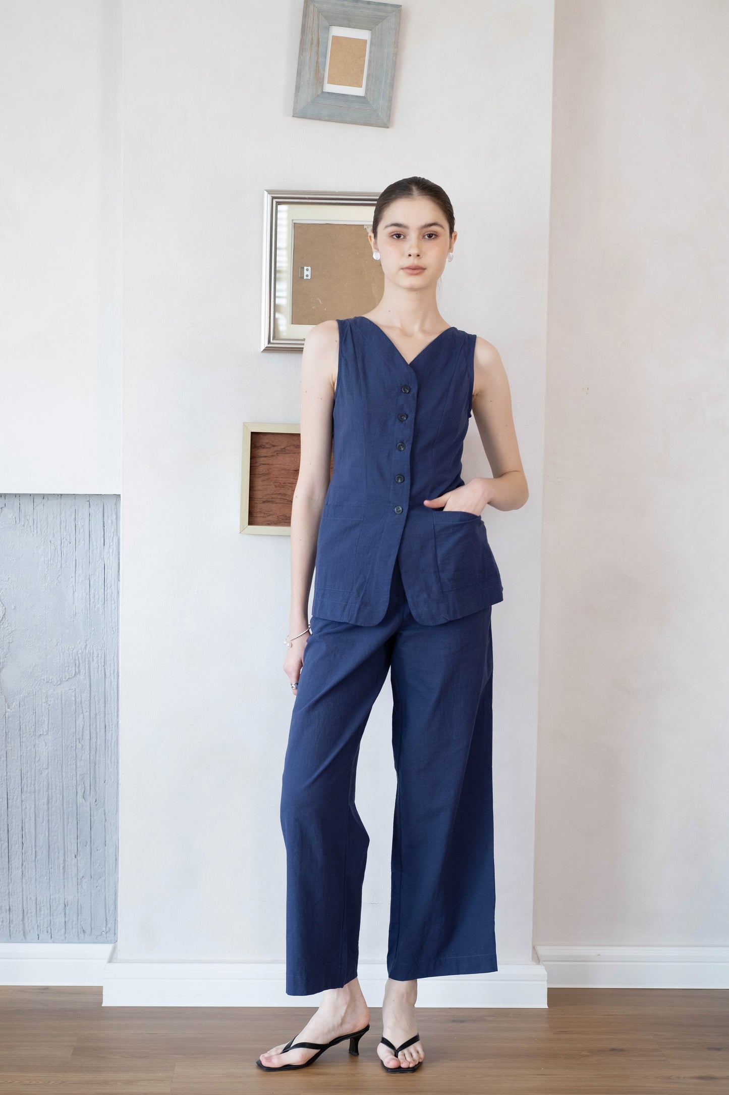 Navy Refined Curve Suit Set - Dark Blue