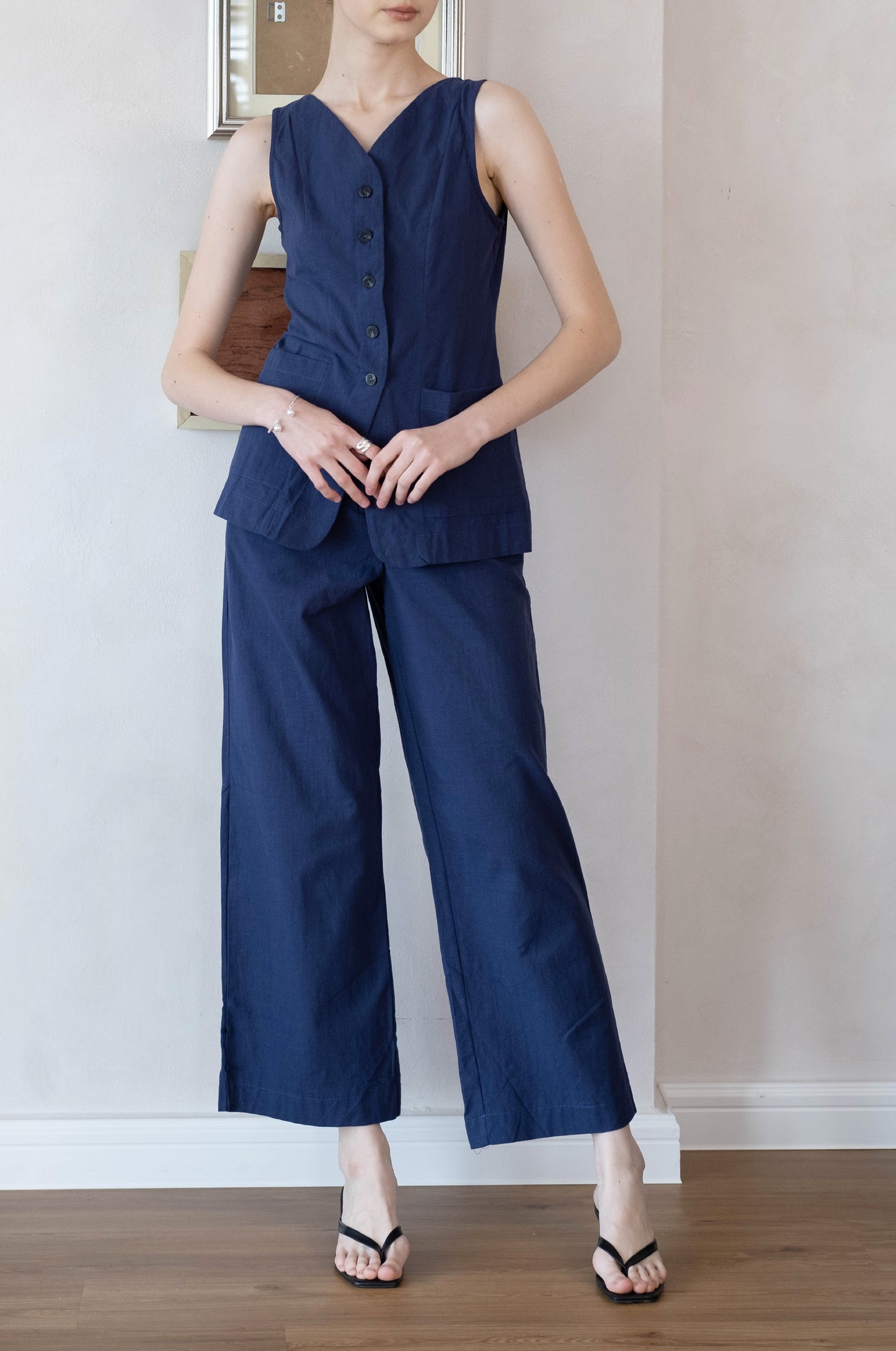 Navy Refined Curve Suit Set - Dark Blue