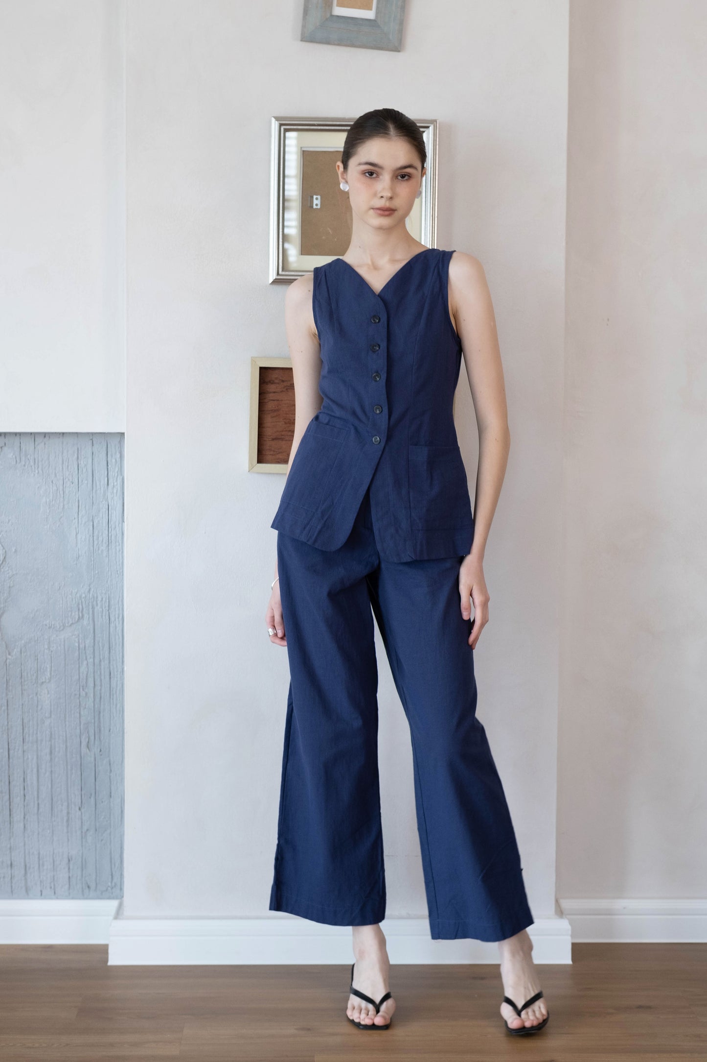 Navy Refined Curve Suit Set - Dark Blue