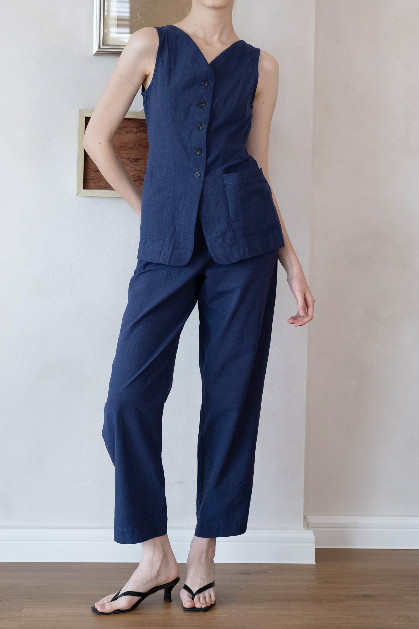 Navy Refined Curve Suit Set - Dark Blue