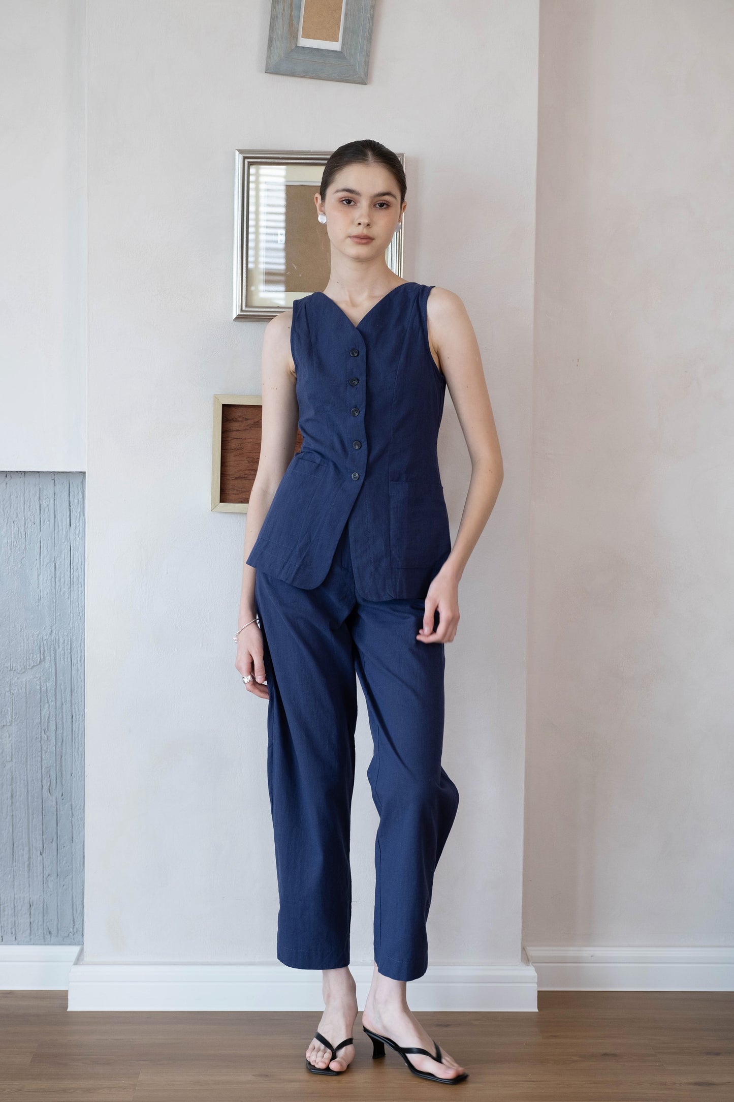 Navy Refined Curve Suit Set - Dark Blue