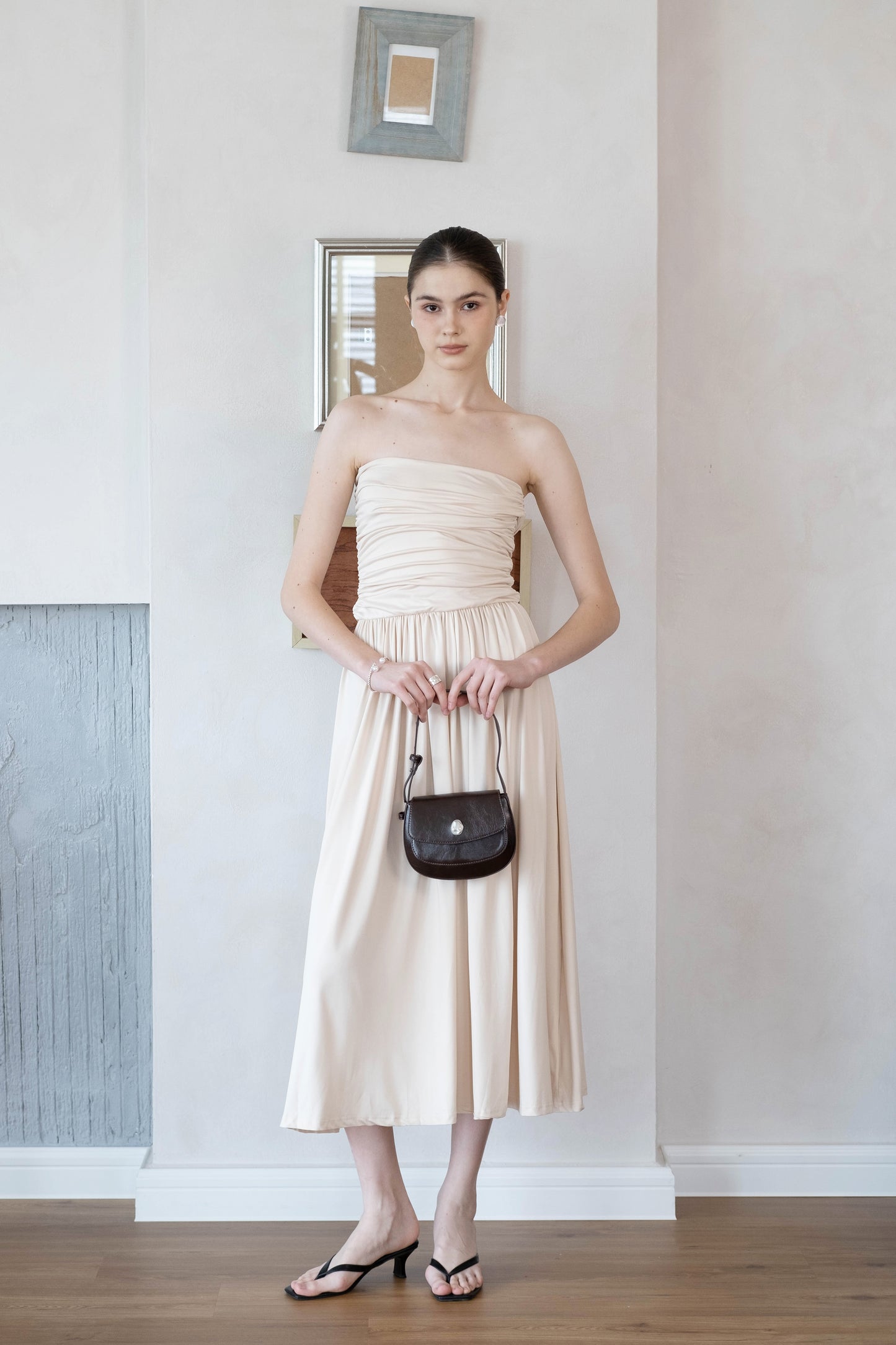 Luna Muse Draped Maxi Dress - Almond