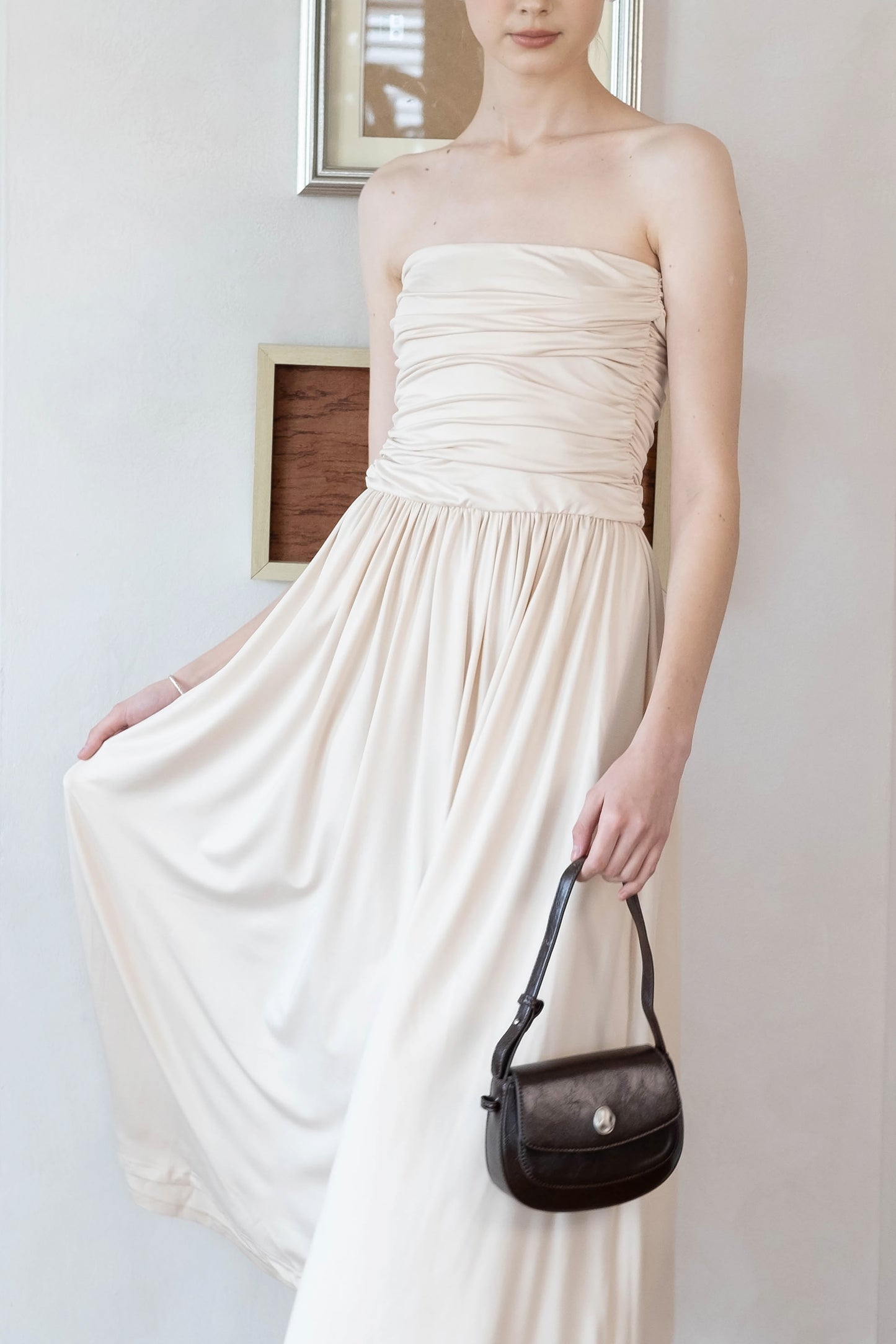 Luna Muse Draped Maxi Dress - Almond