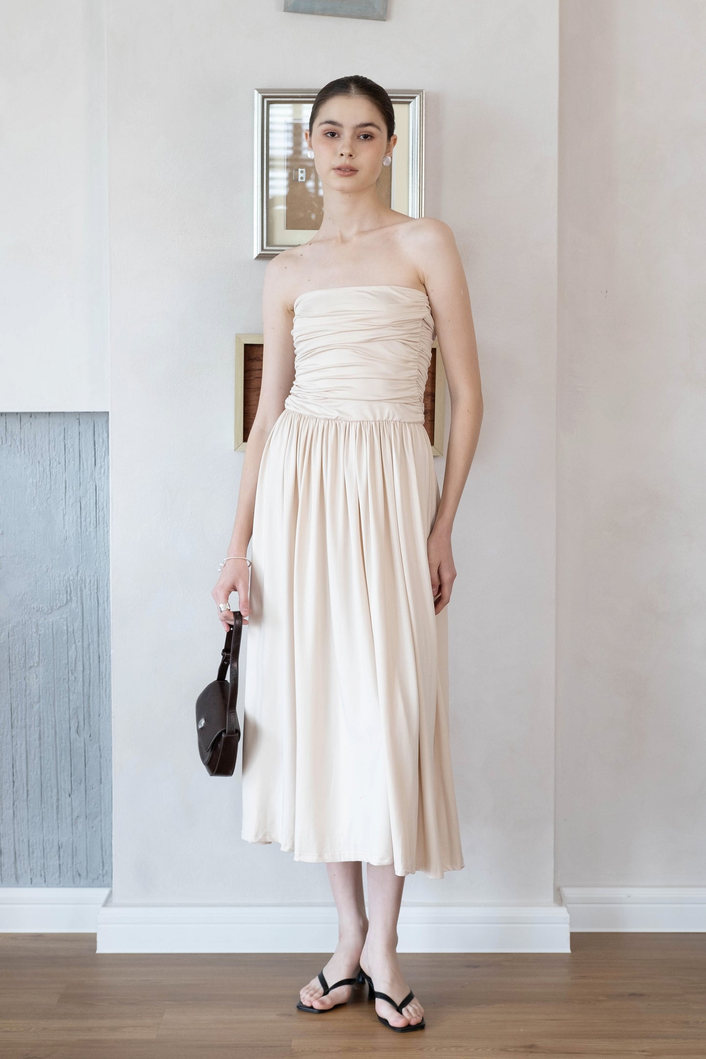 Luna Muse Draped Maxi Dress - Almond