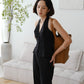 French Cotton and Linen Sleeveless Halter Top + High Waist Trousers in Classic Black