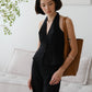 French Cotton and Linen Sleeveless Halter Top + High Waist Trousers in Classic Black