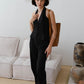 French Cotton and Linen Sleeveless Halter Top + High Waist Trousers in Classic Black