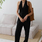 French Cotton and Linen Sleeveless Halter Top + High Waist Trousers in Classic Black