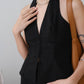 French Cotton and Linen Sleeveless Halter Top + High Waist Trousers in Classic Black