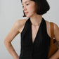 French Cotton and Linen Sleeveless Halter Top + High Waist Trousers in Classic Black