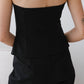 French Cotton and Linen Sleeveless Halter Top with Classic Black