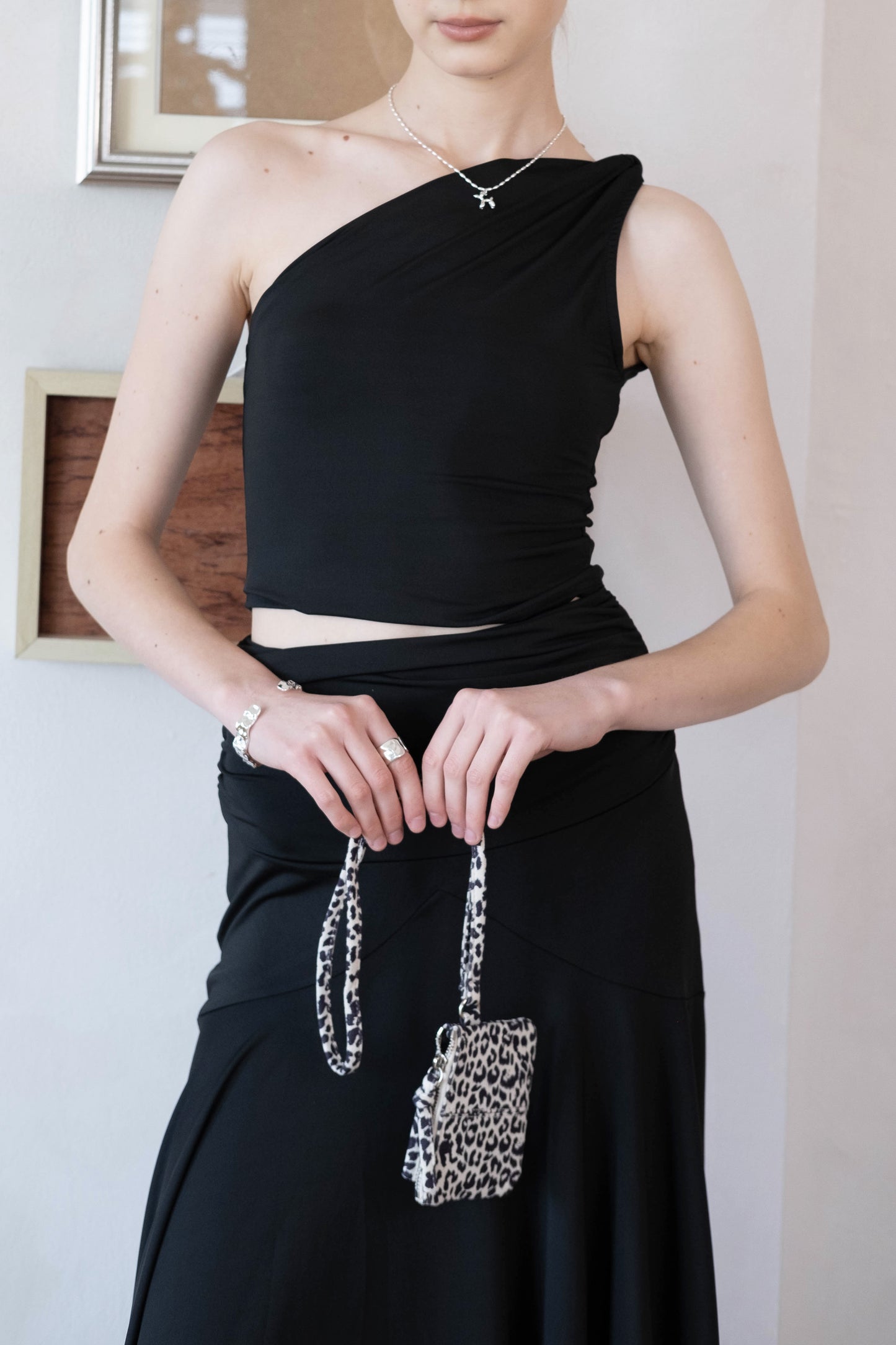 Soft Curve One-Shoulder Crop & Skirt Set - Classic Black