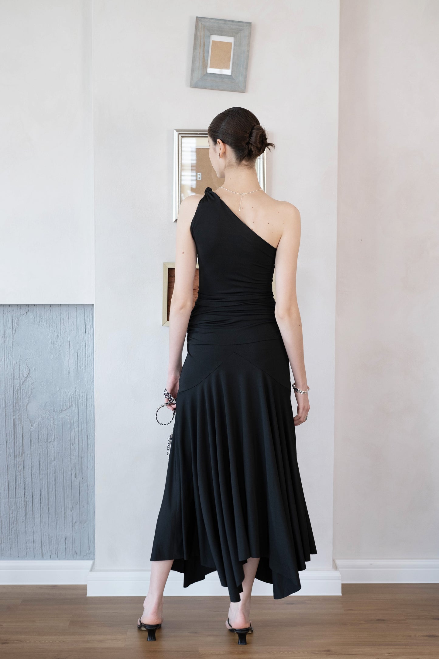 Soft Curve One-Shoulder Crop & Skirt Set - Classic Black