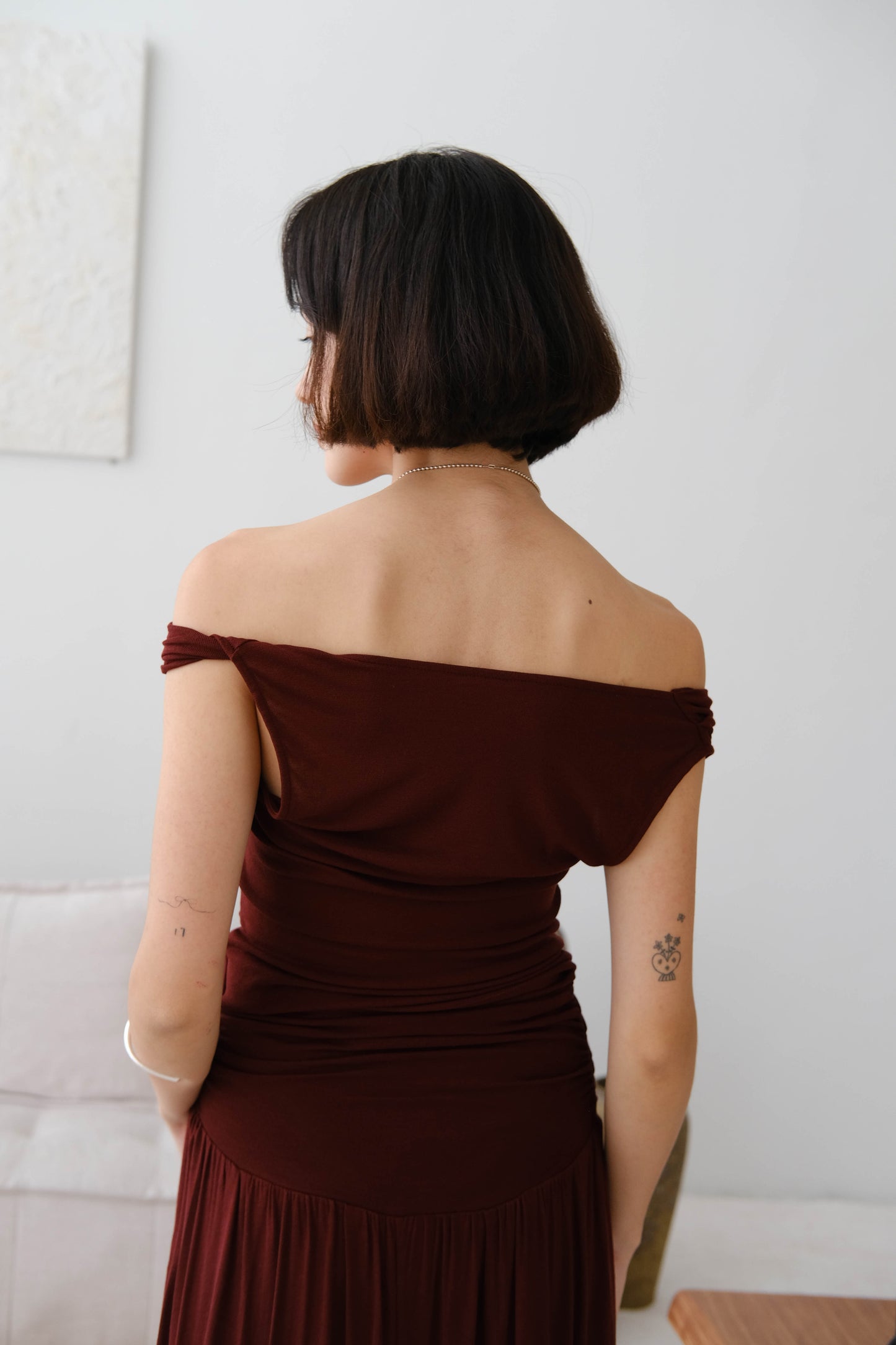 French slant neck twist top in Berry Red