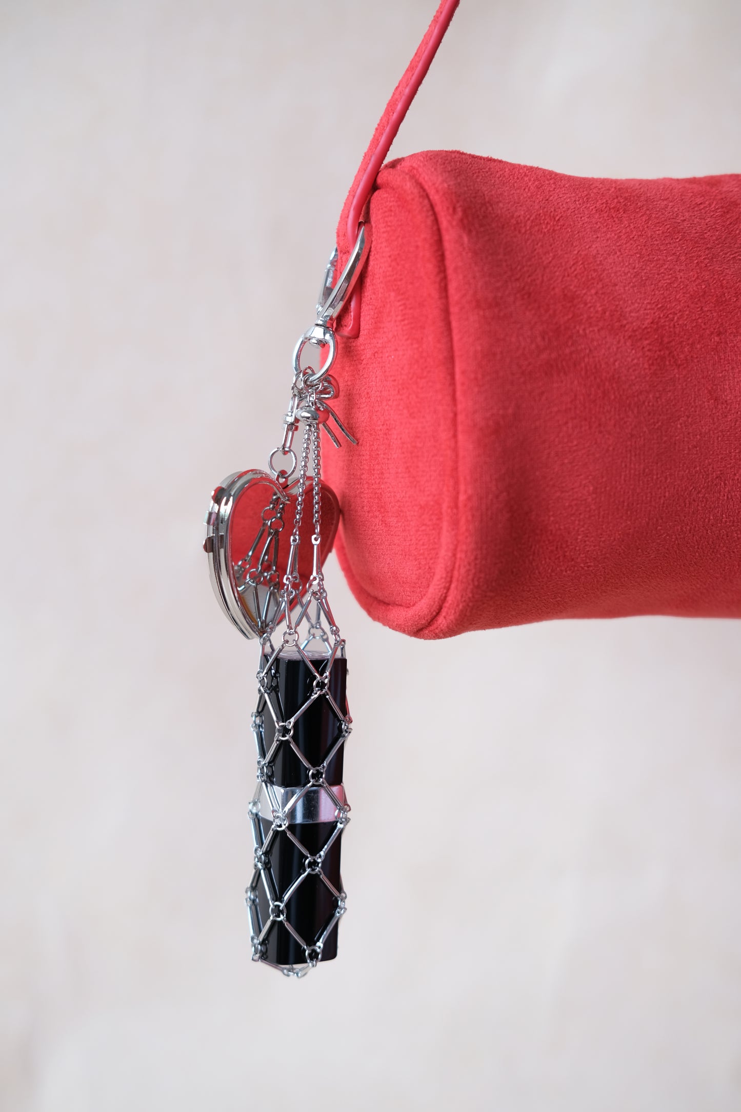 Classic Silver Lipstick Charm - Heart Shape