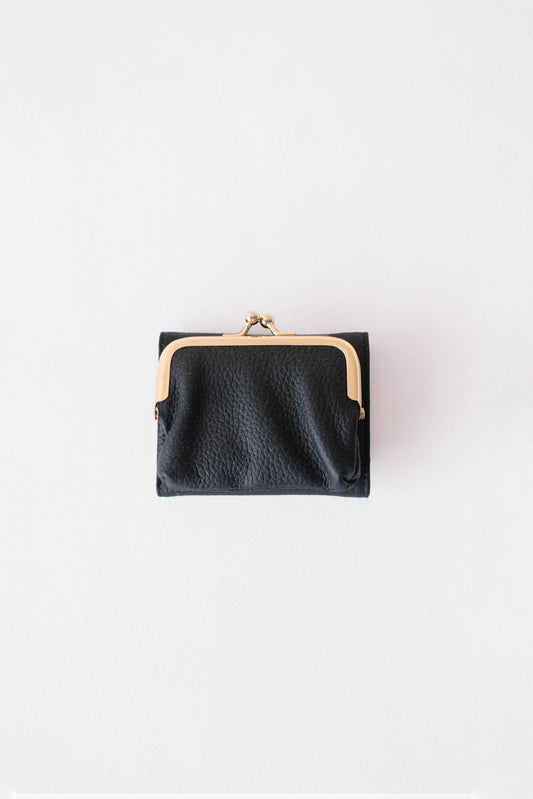 Signature Metal-Clasp Compact Wallet - Classic Black
