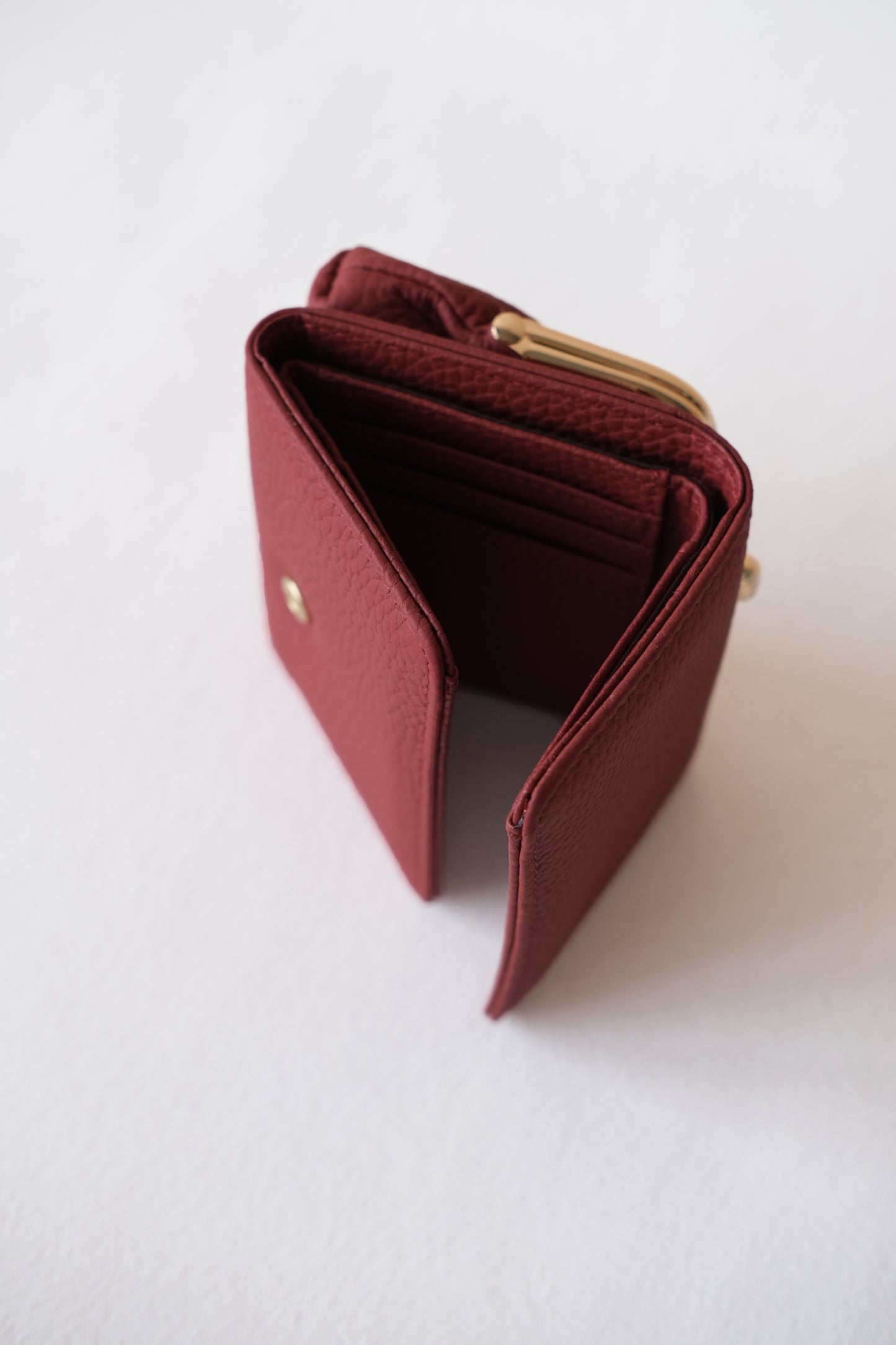 Signature Metal-Clasp Compact Wallet - Wine Red
