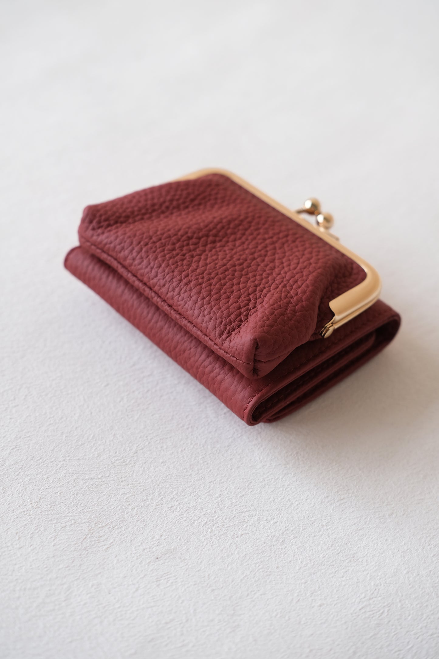 Signature Metal-Clasp Compact Wallet - Wine Red