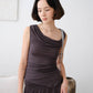 French Slant Neck Twist Top In Soot Color