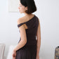 French Slant Neck Twist Top In Soot Color