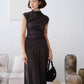 Wide Waistband Pleated Knitted Skirt In Soot Color
