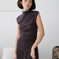 Wide Waistband Pleated Knitted Skirt In Soot Color