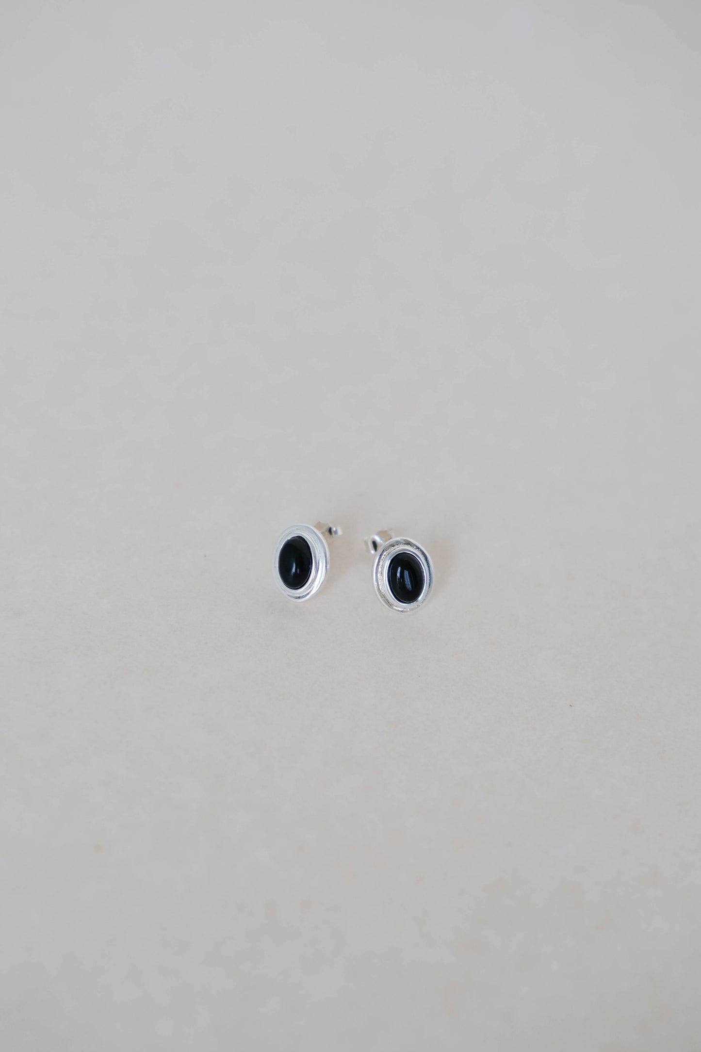 925 Silver Oval Black Onyx Stud Earrings