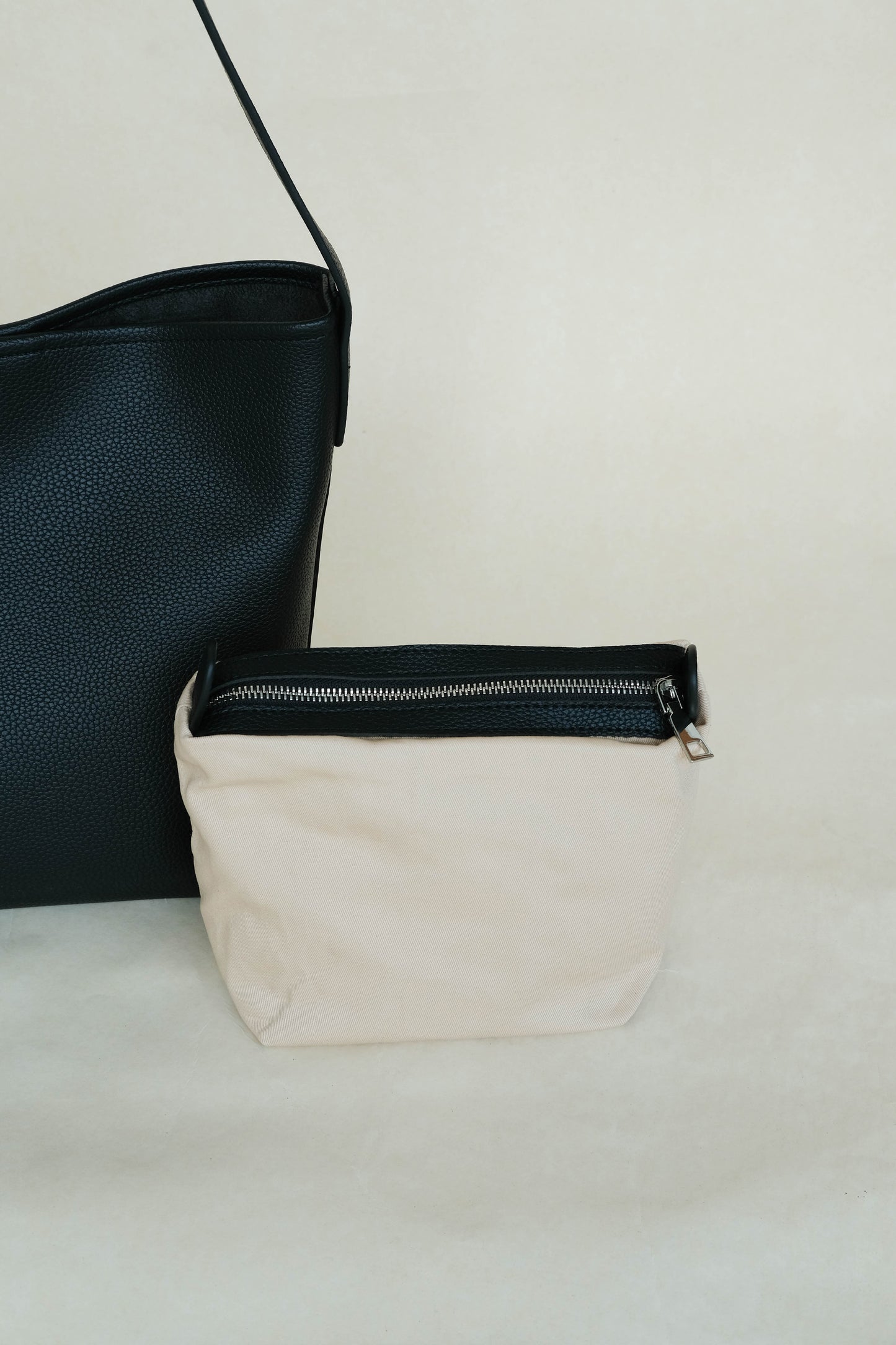 Large-Capacity Lychee Texture Shoulder/Crossbody Set In Classic Black