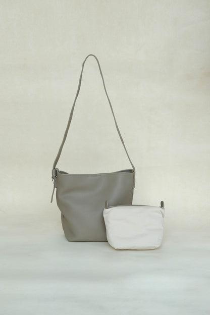 Large-Capacity Lychee Texture Shoulder/Crossbody Set In Light Mud