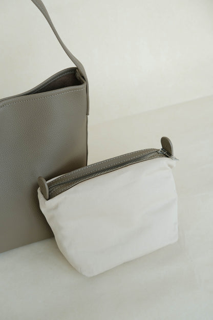 Large-Capacity Lychee Texture Shoulder/Crossbody Set In Light Mud