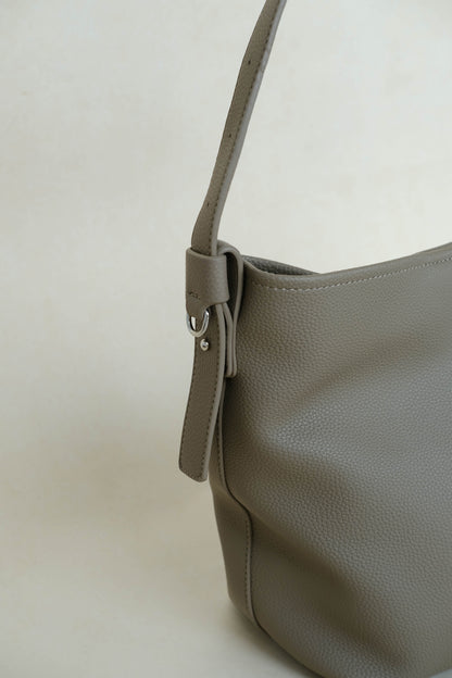 Large-Capacity Lychee Texture Shoulder/Crossbody Set In Light Mud
