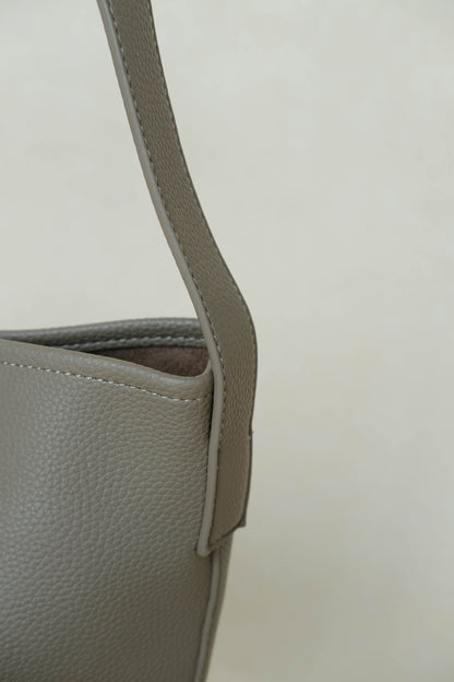 Large-Capacity Lychee Texture Shoulder/Crossbody Set In Light Mud